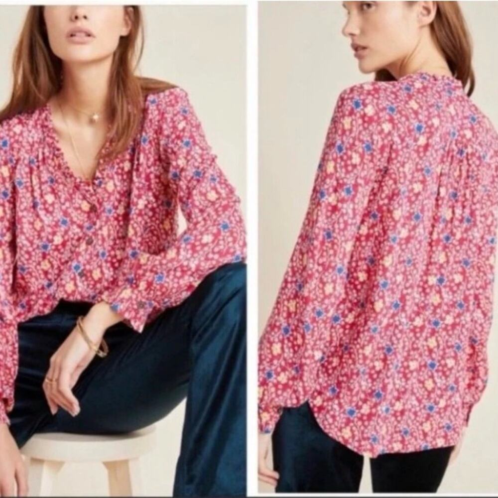 Anthropologie Maeve Floral Button Down Blouse Size 4
